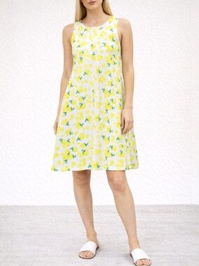 Pappagallo Summer Lemons Mini Swing Dress White & Yellow Women’s Size Medium